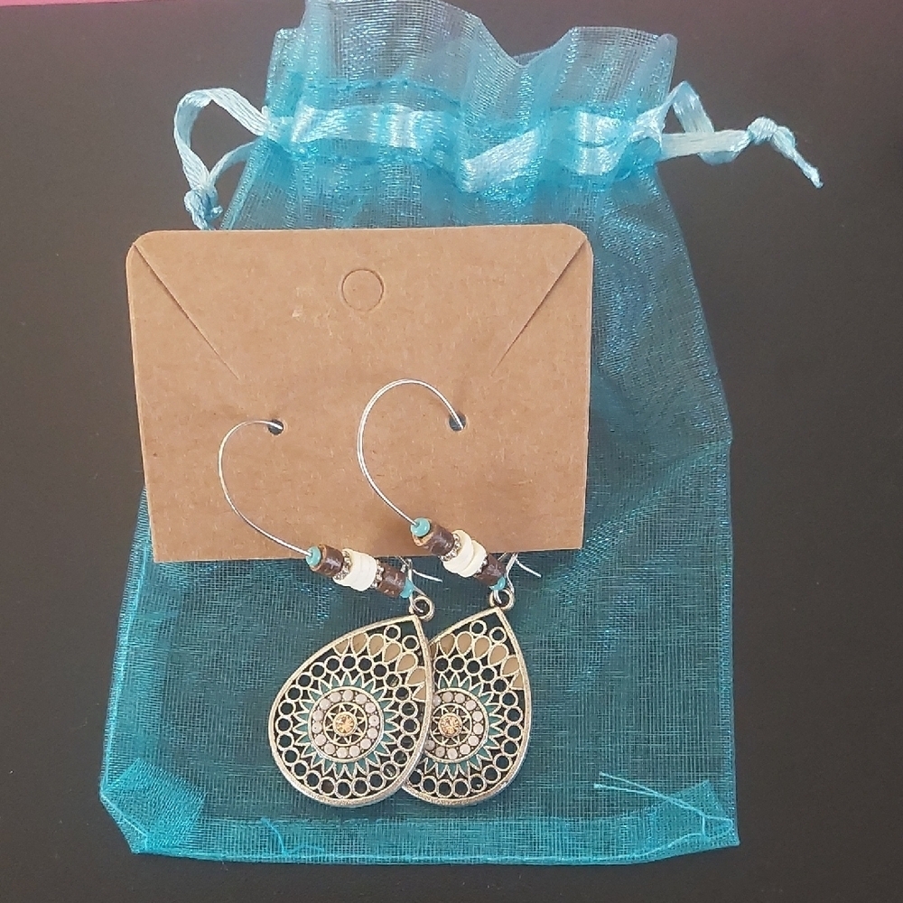 Blue and Gold Filigree Dangle Earrings